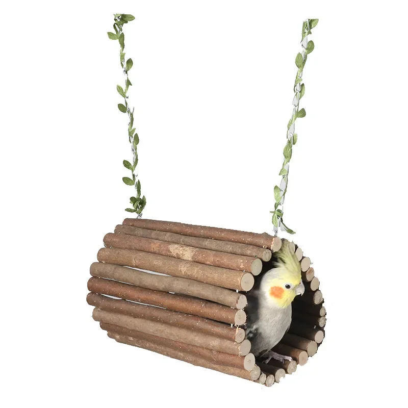 Branch bucket bird nest toy parrot swing perch wooden bird stand parrot toy supplies bird cage accessories bird slot hole