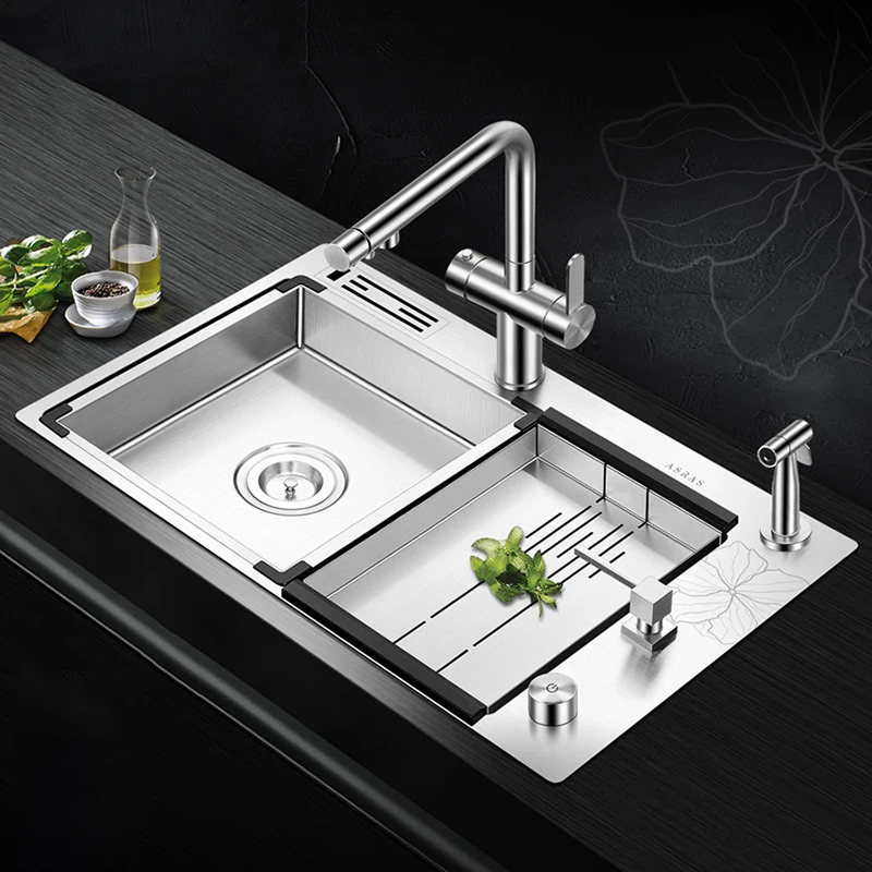 

304 stainless steel single-bowl multi-function kitchen sink with knife holder trash can glass washer kitchen sink