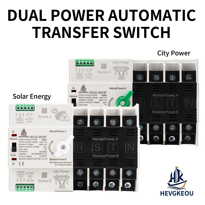 Автоматический резервный переключатель Solar ATS для фотоэлектрических/инверторных систем |   Двойной селектор мощности 125А 4П |   Энергетическая смена для монтажа на DIN-рейку