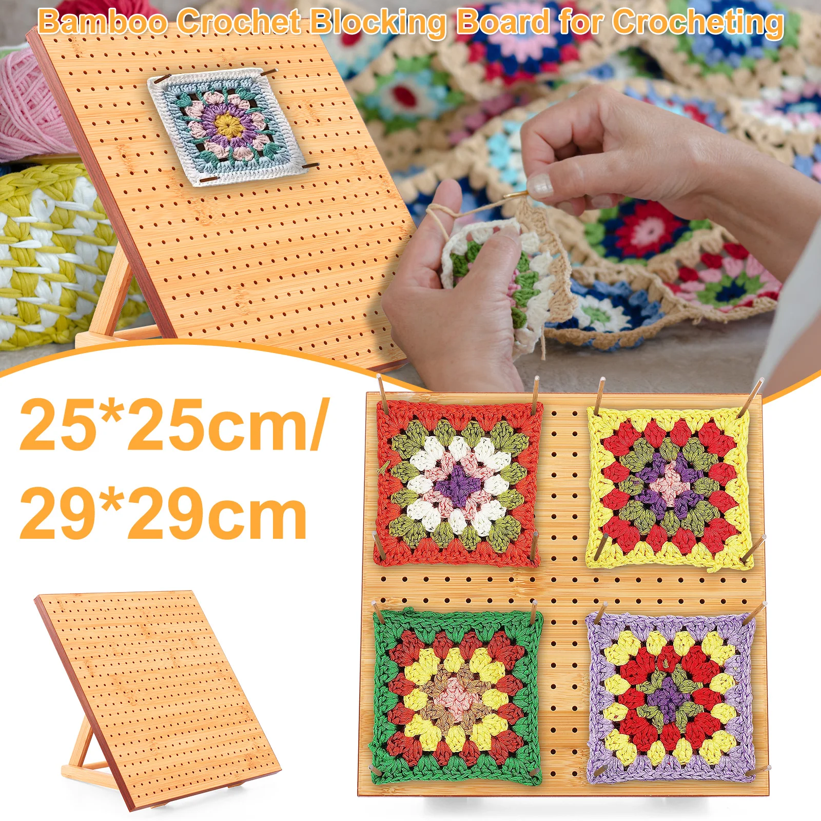 Wood Crochet Blocking Board Kit With Stainless Steel Rod Pins Granny Square Blocking Board for Beginner Knitting Lover Gifts