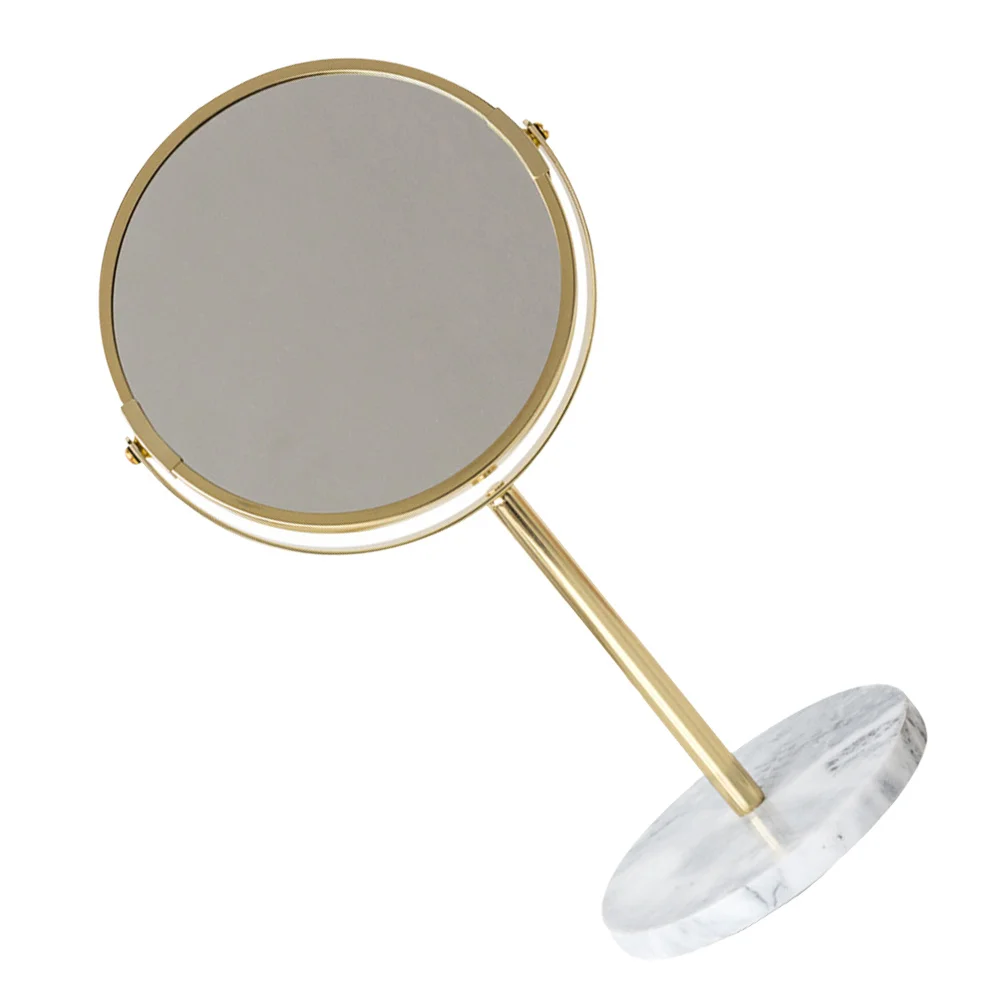 1Pcs Desktop Makeup Mirror Marble Base Golden Lightweight Portable Mirror Clear Smooth Surface Daily Use