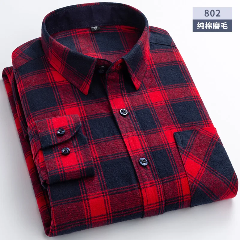 New Flannel Plaid Shirts For Man Winter Warm Cotton Long Sleeve Turn-down Collar Regular Fit Men\'s Clothing Casual Smart Shirts