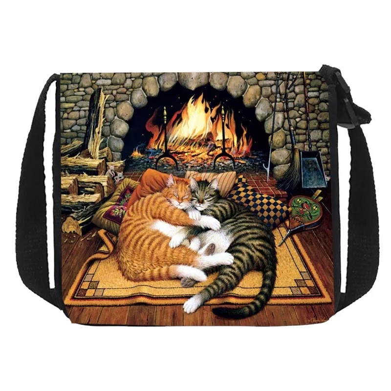 Lovely Painting Cat Handbag Women Fashion Underarm Bags Portable Cute Adjustable Length Messenger Bag Tote Storage Bags Gift