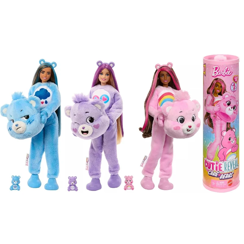 Barbie Cutie Reveal Care Bears Series Doll & Accessories Set with Bear Plush Costume & 10 Surprises Toy for Girls Gift