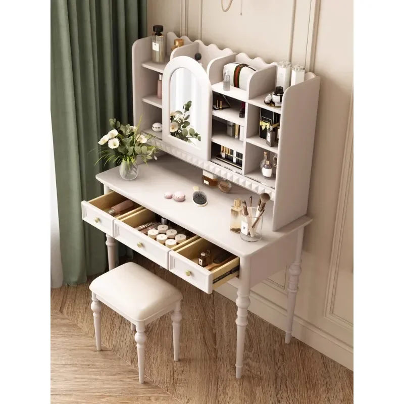 

-Cream Style American Style All Solid Wood Dresser Bedroom Modern Simple Storage Cabinet Integrated Small Apartment Makeup