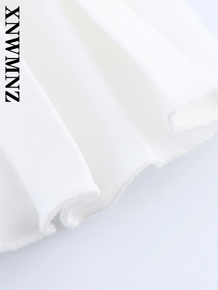 XNWMNZ 2025 Summer Woman Fashion Commuting Sleeveless Dresses Casual Simple Women Clothing V-Collar Shoulder Chic Pleated dress