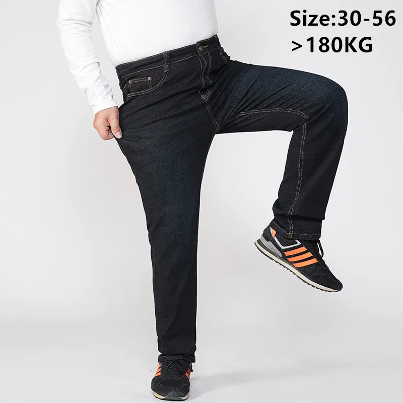 

Men Jeans Summer Thin Plus Size 180KG High Waist 56 54 52 50 Loose Autumn Winter Thick Denim Trousers Stretched Straight Pants