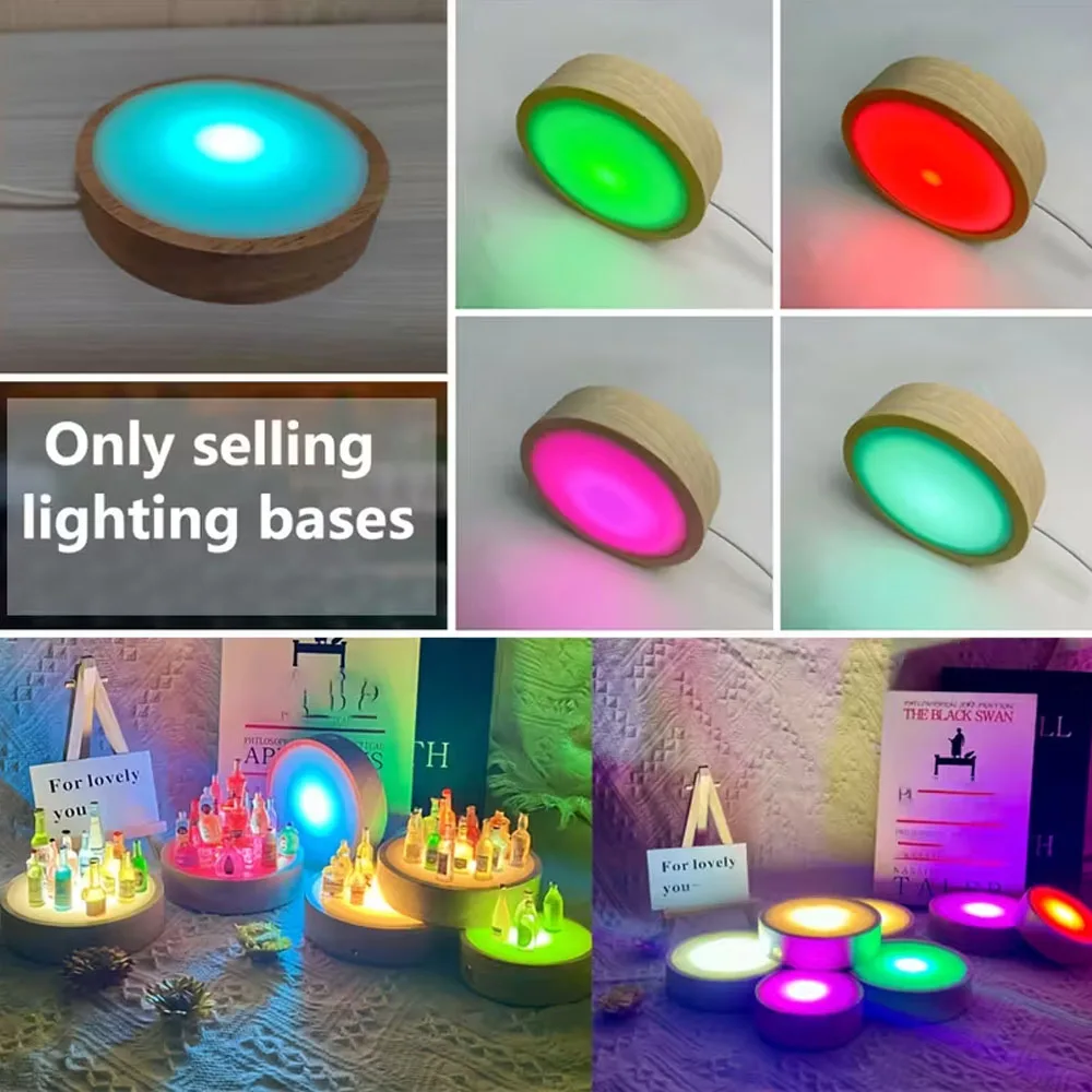 Soporte de lámpara de bola de cristal, soporte de lámpara LED adecuado para arte de cristal, Base de luz cálida, Base de pantalla LED de madera para lámparas de mesa DIY