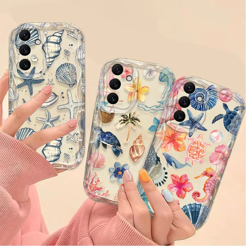 Coque ondulée couleur fleur organisme marin, pour Samsung Galaxy A53 A05 A05S A54 A24 A34 A33 A23 A13 A52 A52S A32 A22 A71 A51 A31 A50