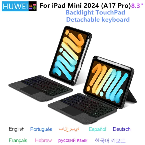 HUWEI teclado mágico con retroiluminación para iPad Mini 7, funda para iPad Mini 2024 A17 Pro, funda con soporte de 8,3 pulgadas, teclado inteligente con Trackpad