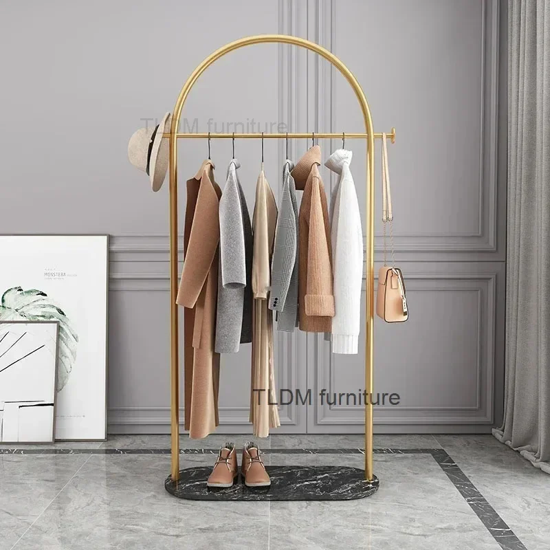 Light Luxury Indoor Floor Coat Racks Modern Household Furniture Simple Iron Hanging Clothes Rack Living Room Rod Type Coat Rack