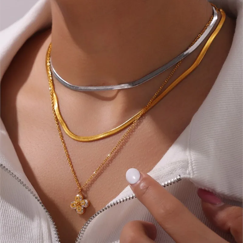 Stainless Steel Snake Chain Necklace Bracelet Set For Women Men Gold Silver Color Unisex Neck Chains Choker Couple Jewelry Sets