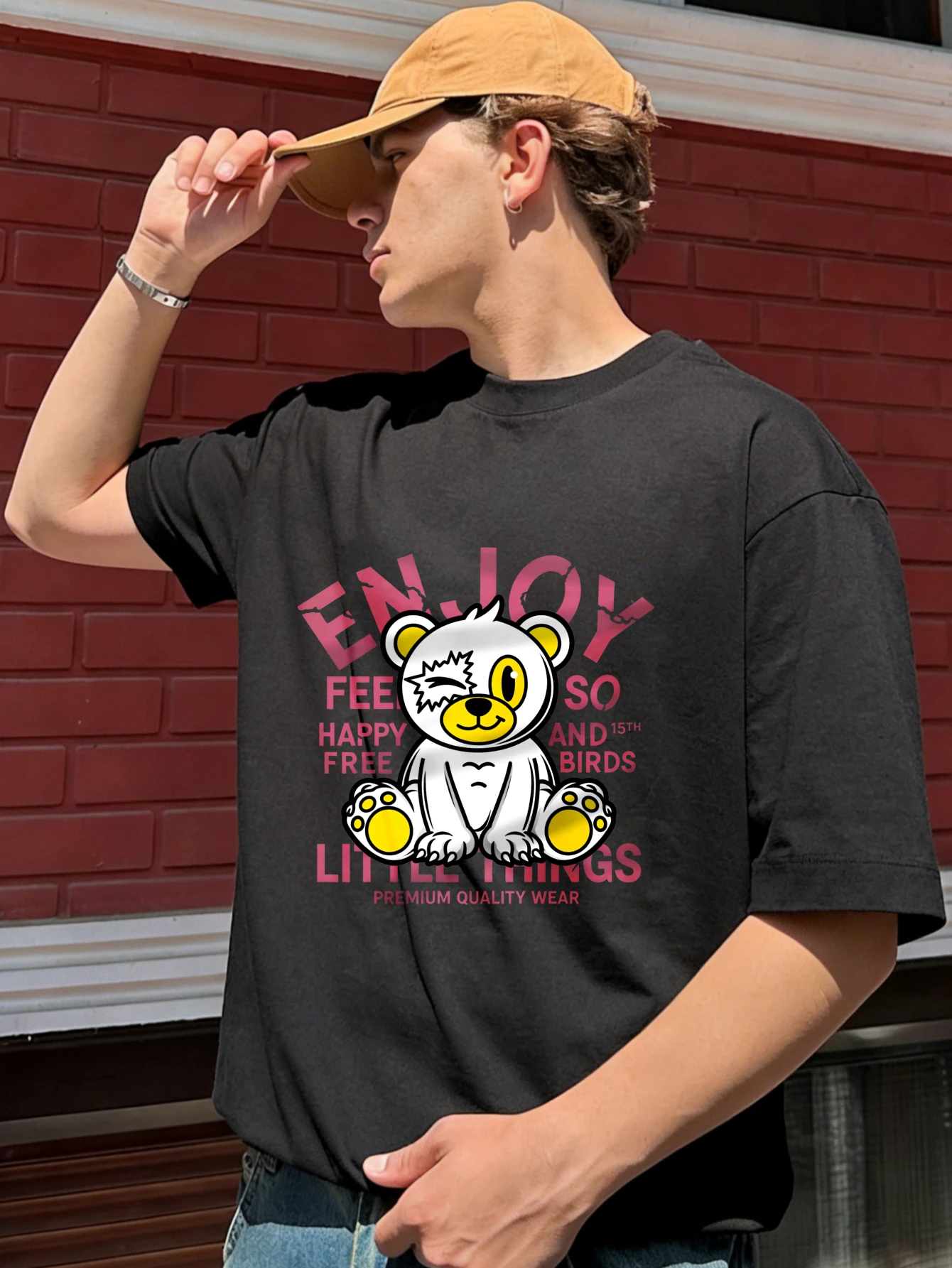 

Mens Oversized Cotton Funny Bear Graphic Printed Streetwear Short Sleeve Summer Casual Gift for Him T Shirt