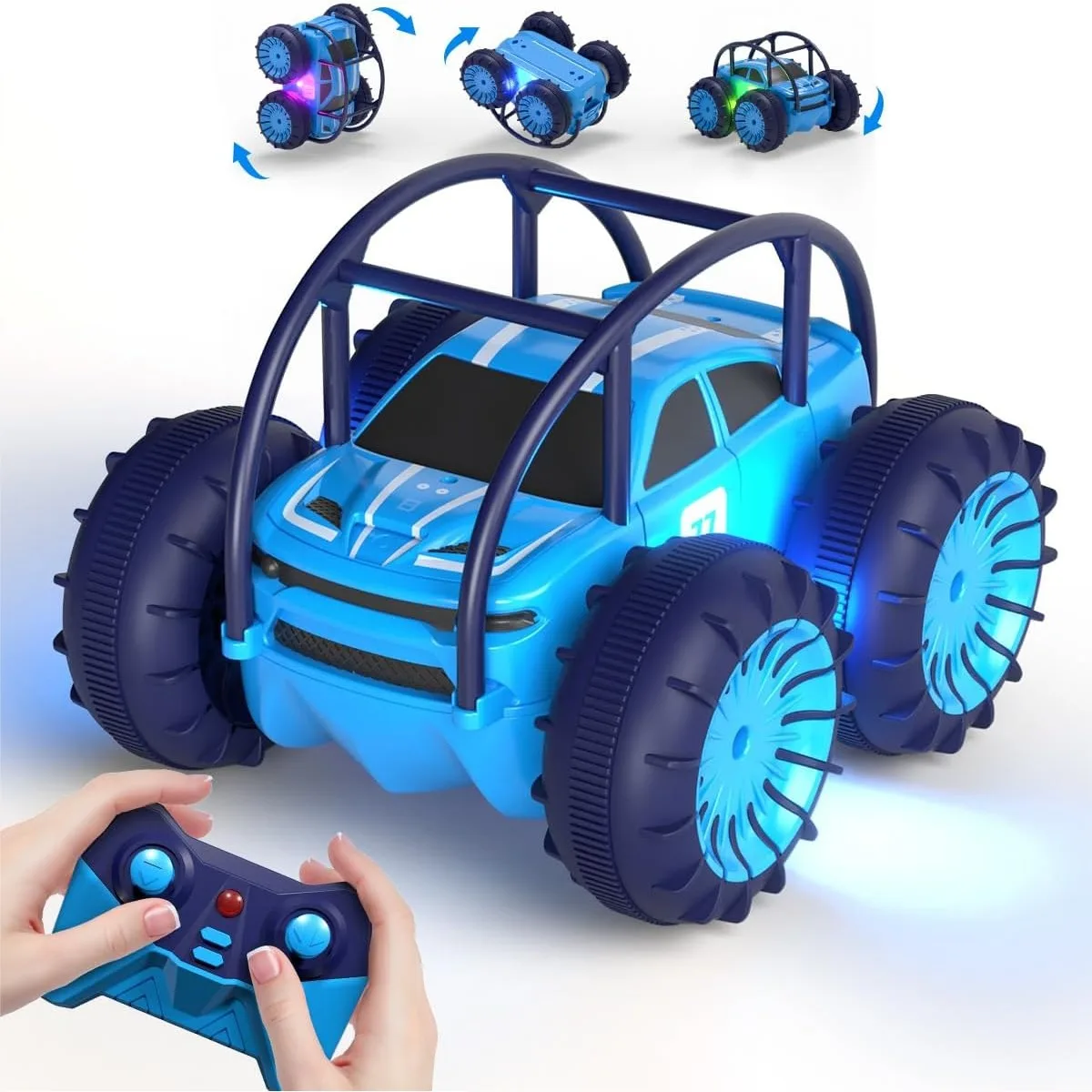 

Amphibious Remote Control Car 360° Flips Stunt RC Truck 15KM/H 4WD All Terrain Rechargeable Toy for Kids Boys Girls 3-12