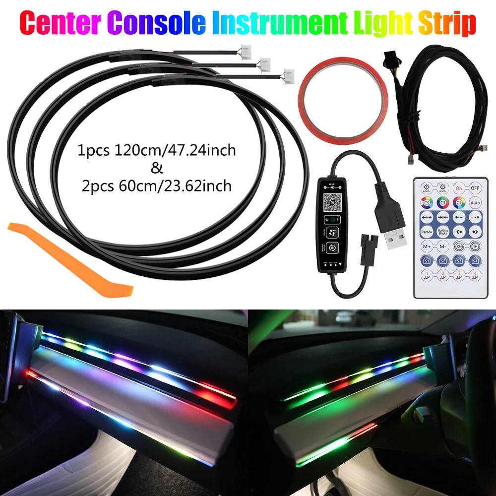 

Car USB Acrylic Phantom Streamlight Center Dashboard Saddle Ambient Light for Tesla Model 3 Y
