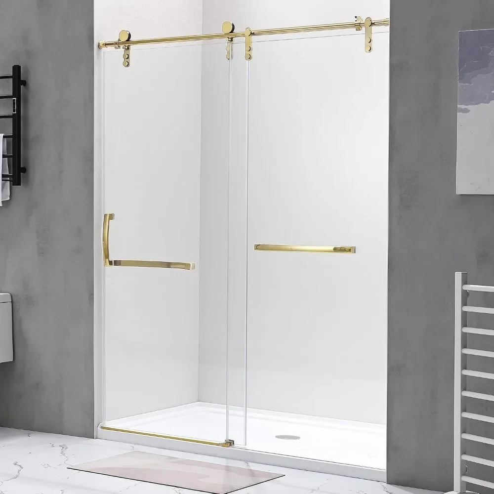 

Shower Door Gold Frameless Sliding Shower Door with Additional Towel Bar 56-60.in W x 75.in H Shower Glass Door with 5/16" 8mm