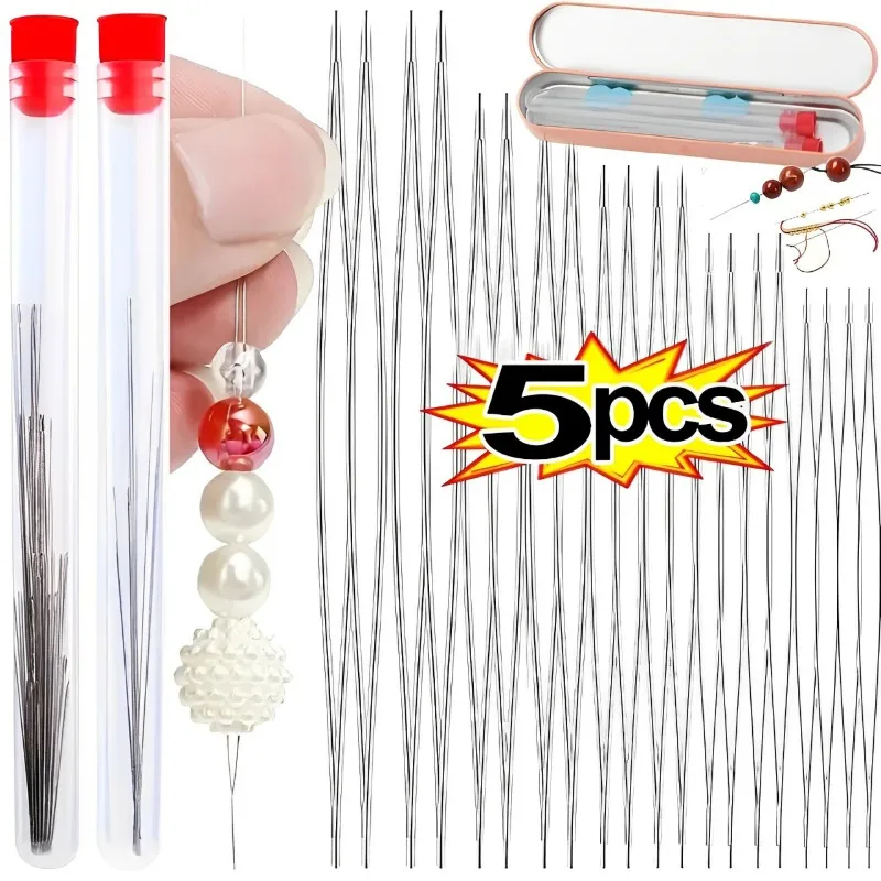 5pcs Beading Needles Seed Beads Needles Big Eye DIY Beaded Collapsible Beading Pins Open Needles for Jewelry Making Tools