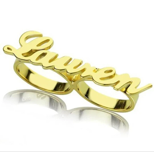 Fashionable Stainless Steel  Personalized Double Ring Name Ring Custom Font Name Custom Carved Jewelry