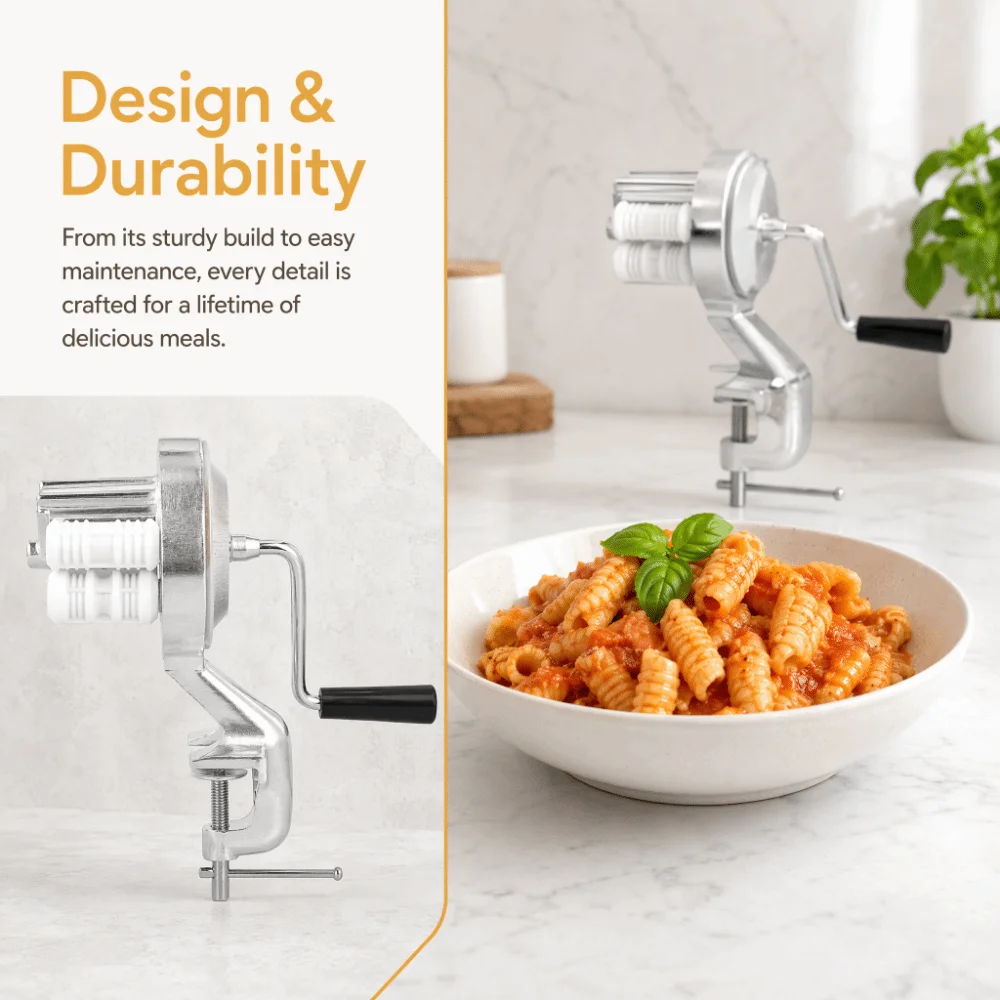 Aluminum Alloy Macaroni Maker Silver Hand Cranking Operation Pasta Maker Machine Non-Stick Surface Durable Manual Pasta Extruder
