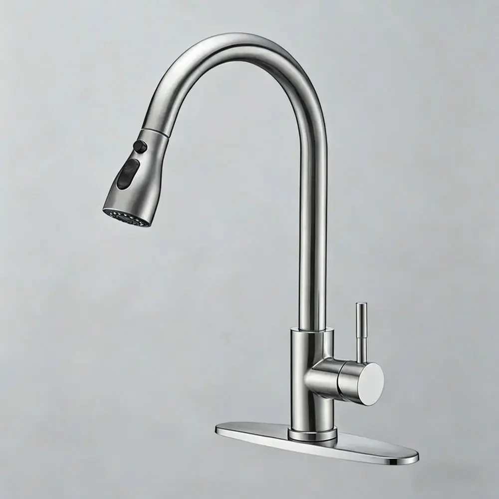 Pull Out Sprayer Kitchen Faucet 304 Stainless Steel Mixer Tap 360 Swivel Spout Cold Hot Water Modern Sink Basin Fixture