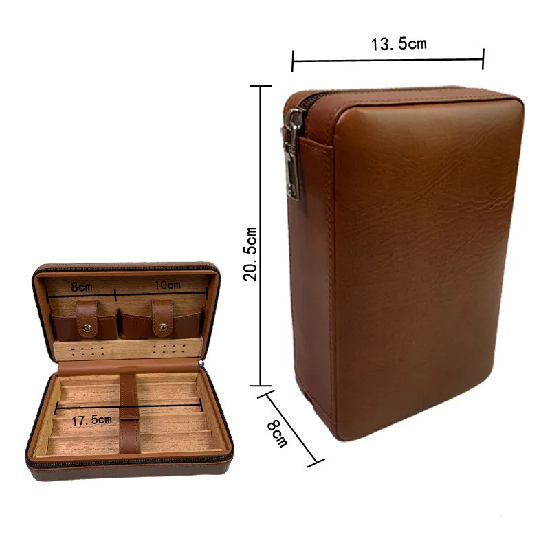 Cedar Wood Cigar Humidor Box Smoking Accessories  Leather Cigar Case Storage Humidifier 4 Cigars Box Humidor For Travel Use