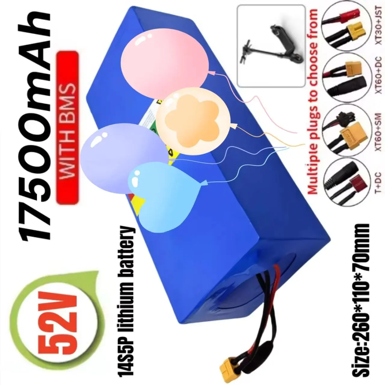 14S5P 52V 17.5AH High Capacity 18650 Battery Pack with BMS for Electronic Devices And Transportation Equipment