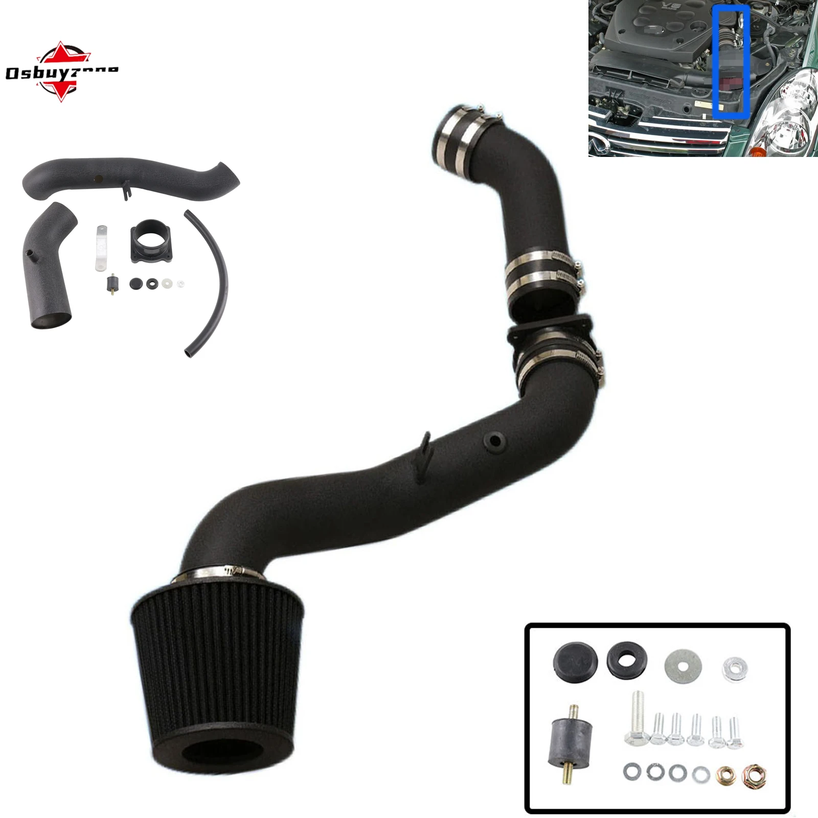 Индукционная труба впуска холодного воздуха, комплект теплозащитного фильтра для двигателей Nissan 350Z Infiniti G35 V35 3,5 л V6 VQ35DE 03-06 Индукционная труба впуска холодного воздуха, комплект теплозащитного фильтра для двигателей Nissan 350Z Infiniti G35 V35 3,5 л V6 VQ35DE 03-06