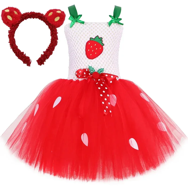 طفل الفتيات الفراولة زي الاطفال الفاكهة موضوع حفلة عيد ميلاد توتو فستان فتاة هالوين عيد الميلاد الأميرة فستان الملابس