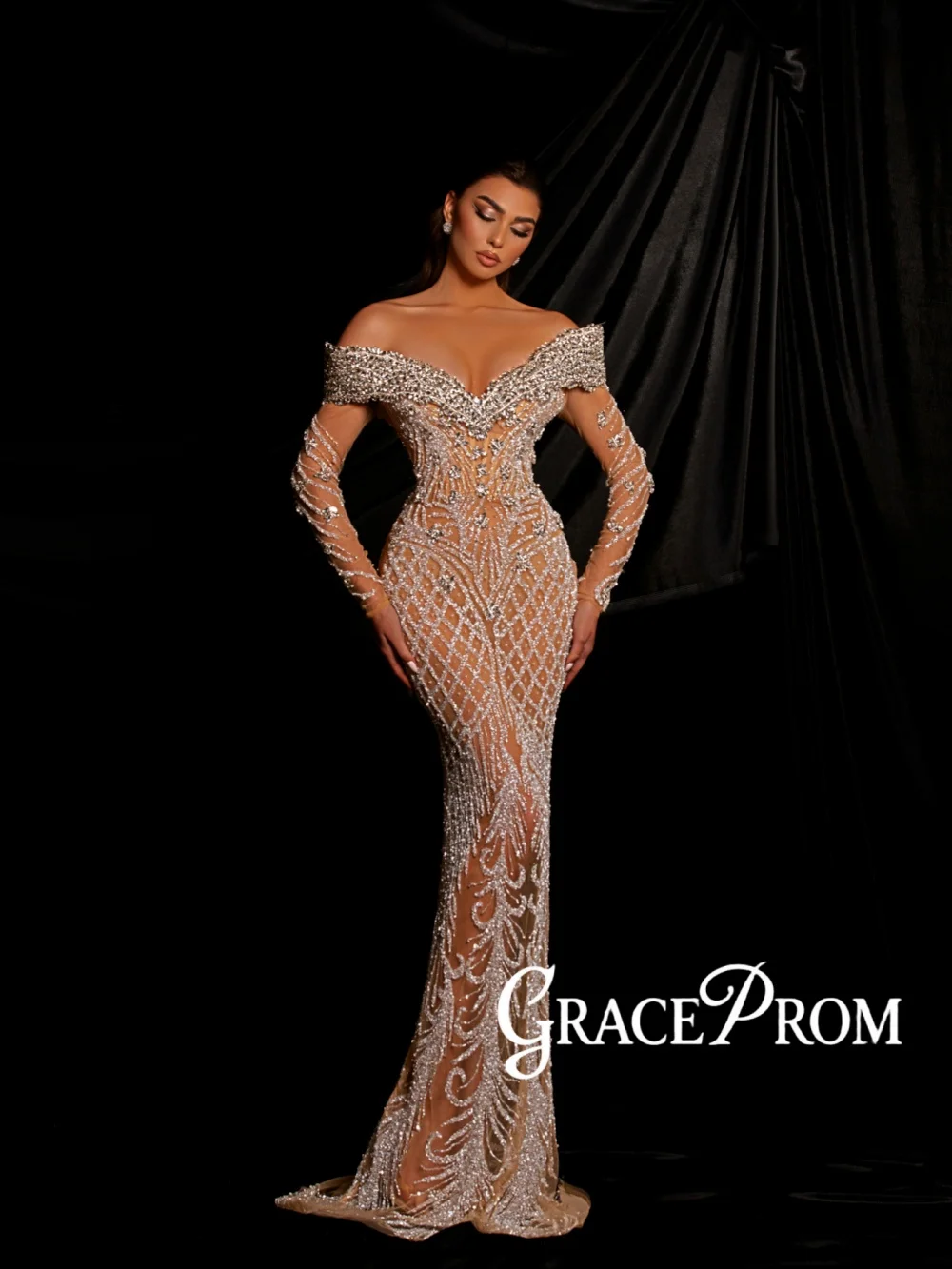 

Потрясающее серебряное вечернее платье с кристаллами, роскошное свадебное платье с открытыми плечами и иллюзией прозрачности, индивидуальный пошив, платья-русалки для красной дорожки