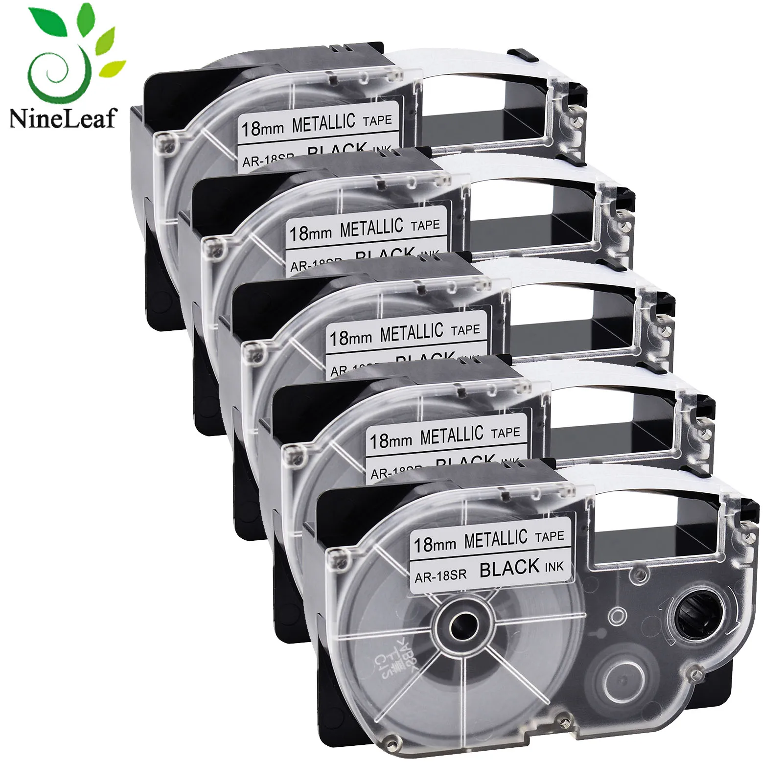 

5PK Standard Labels 18mm Compatible for Casio AR-18SR Black on Metallic For KL-C500 KL-100 KL-120 KL-750 KL-7000 Label Printer