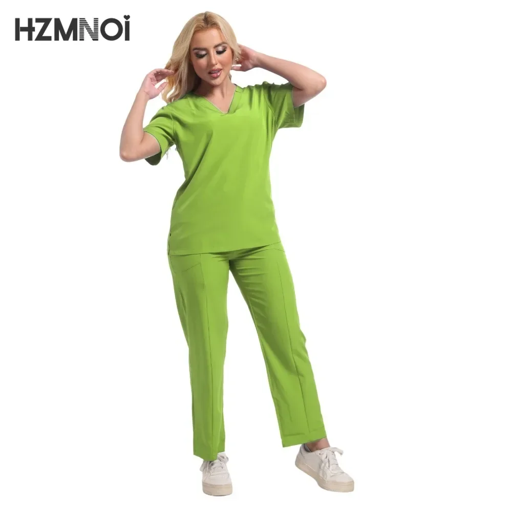 Trajes de correr multicolores, uniformes para enfermería, camisetas de manga corta con cuello en V, pantalones de bolsillo, conjunto de batas de enfermera, ropa clínica médica