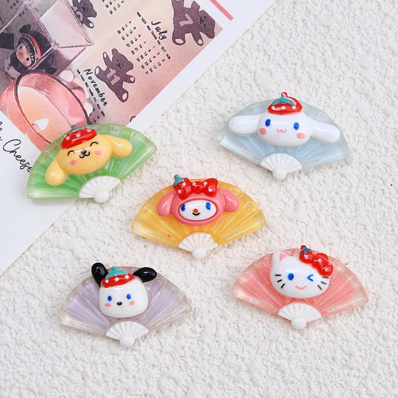 5PCS/Bag Sanrio Fan Shaped Car Ornaments Cute Cinnamoroll Pompompurin KT Melody Pochacco Home Decoration Toy DIY Accessory Gifts