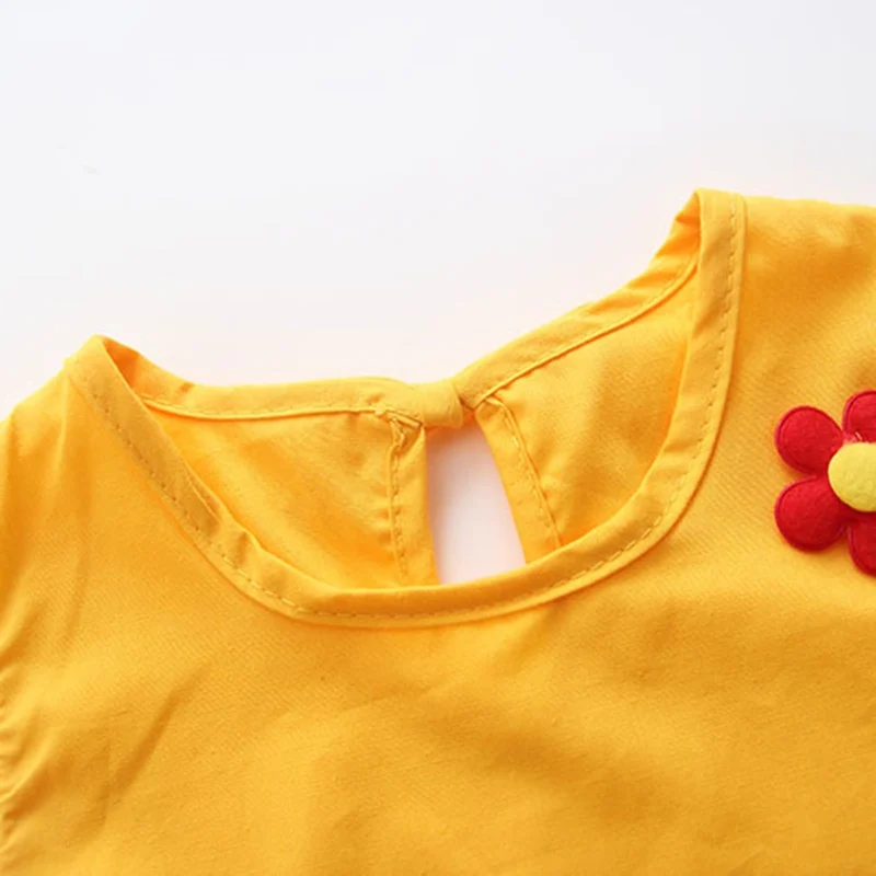 Summer Kids Dresses for Girls Clothes Solid Color Flower Red Yellow Princess Dress Toddler Baby Dress Cute Children\'s Clothing