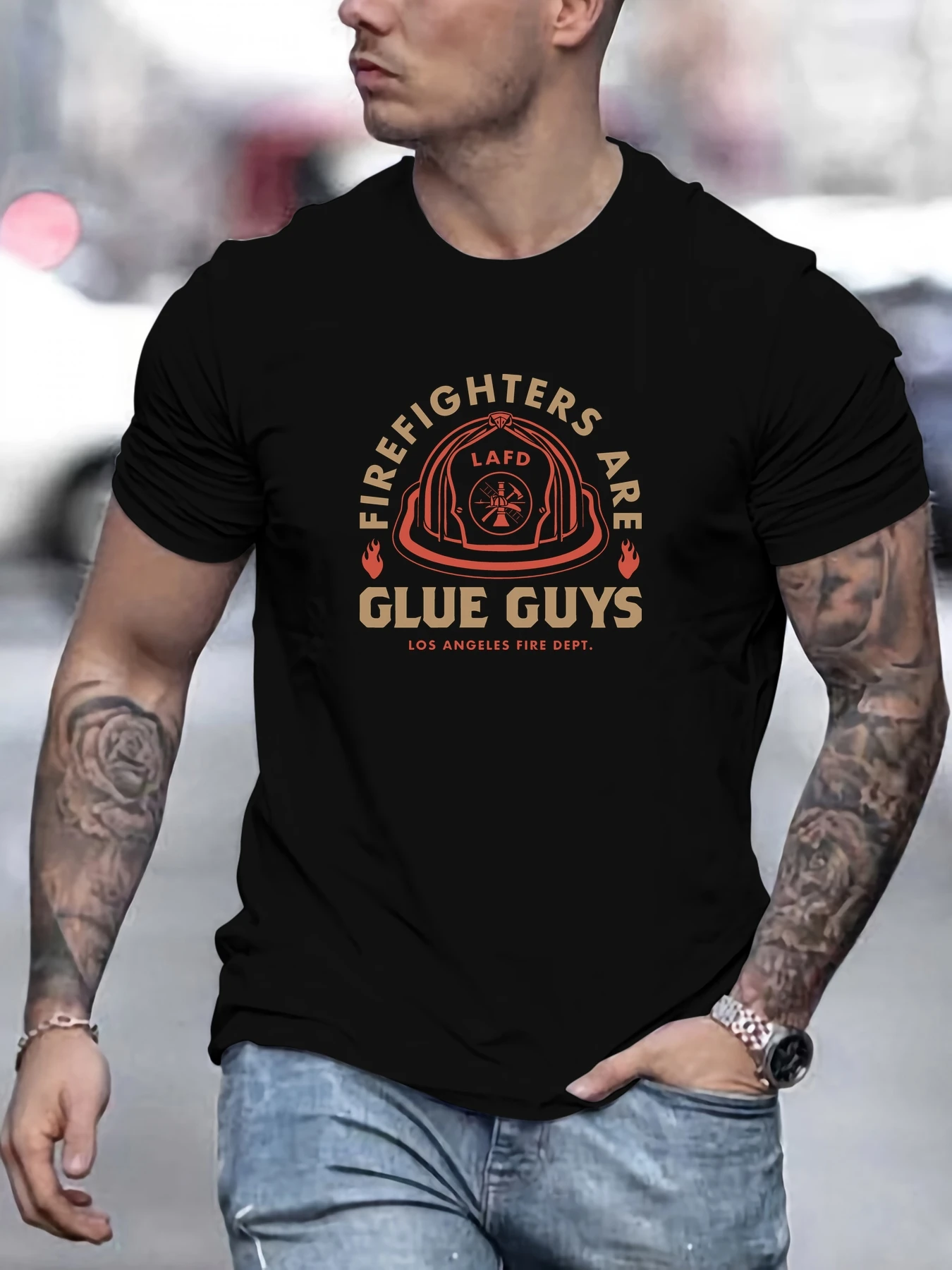 

Male LAFD Firefighter Pattern Summer Casual Crew Neck Short T-Shirt