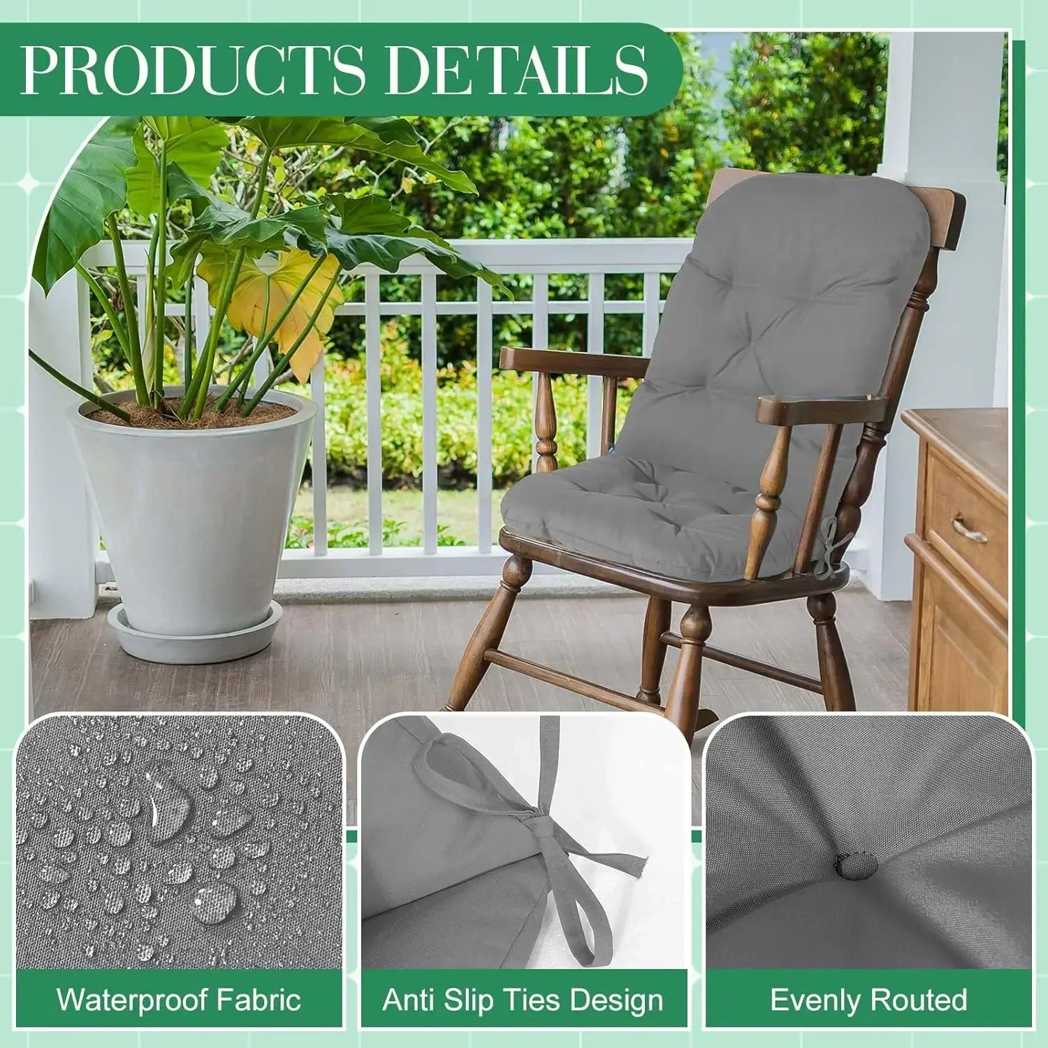 

XMSJ.4 Set Outdoor High Back Chair Cushions 47 x 20 Inch Rocking Waterproof Fade Resistant Comfort Replacement Se