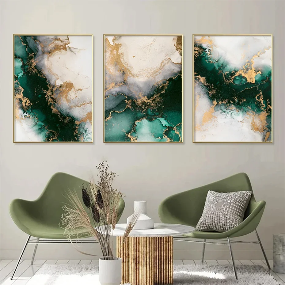 Nordic Green Gold Fashion Marble Pattern Printed Poster Wall Art Canvas Painting Bedroom Home Decoration Canvas Painting