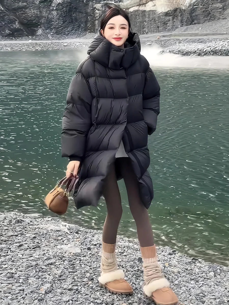 Suelto de mujer Bla de longitud media con capucha 90% blanco Du down Puffer Jaet cálido Casual Sle prendas de vestir exteriores de invierno abrigo de pan