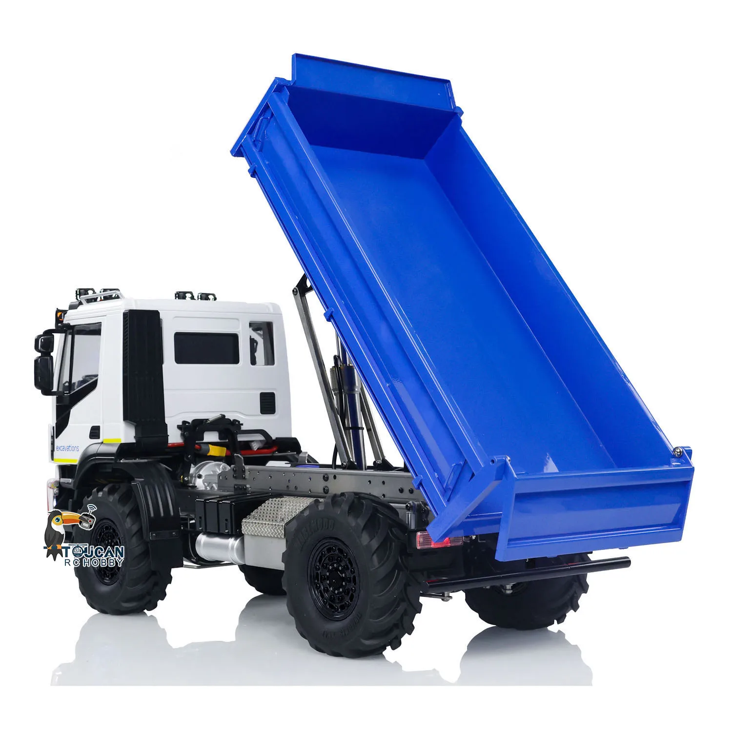 Camión volquete de Metal hidráulico RC 4x4, volquete de coche volquete de Radio Control ensamblado y pintado con sonidos, modelo de foco de juguete, 1/14