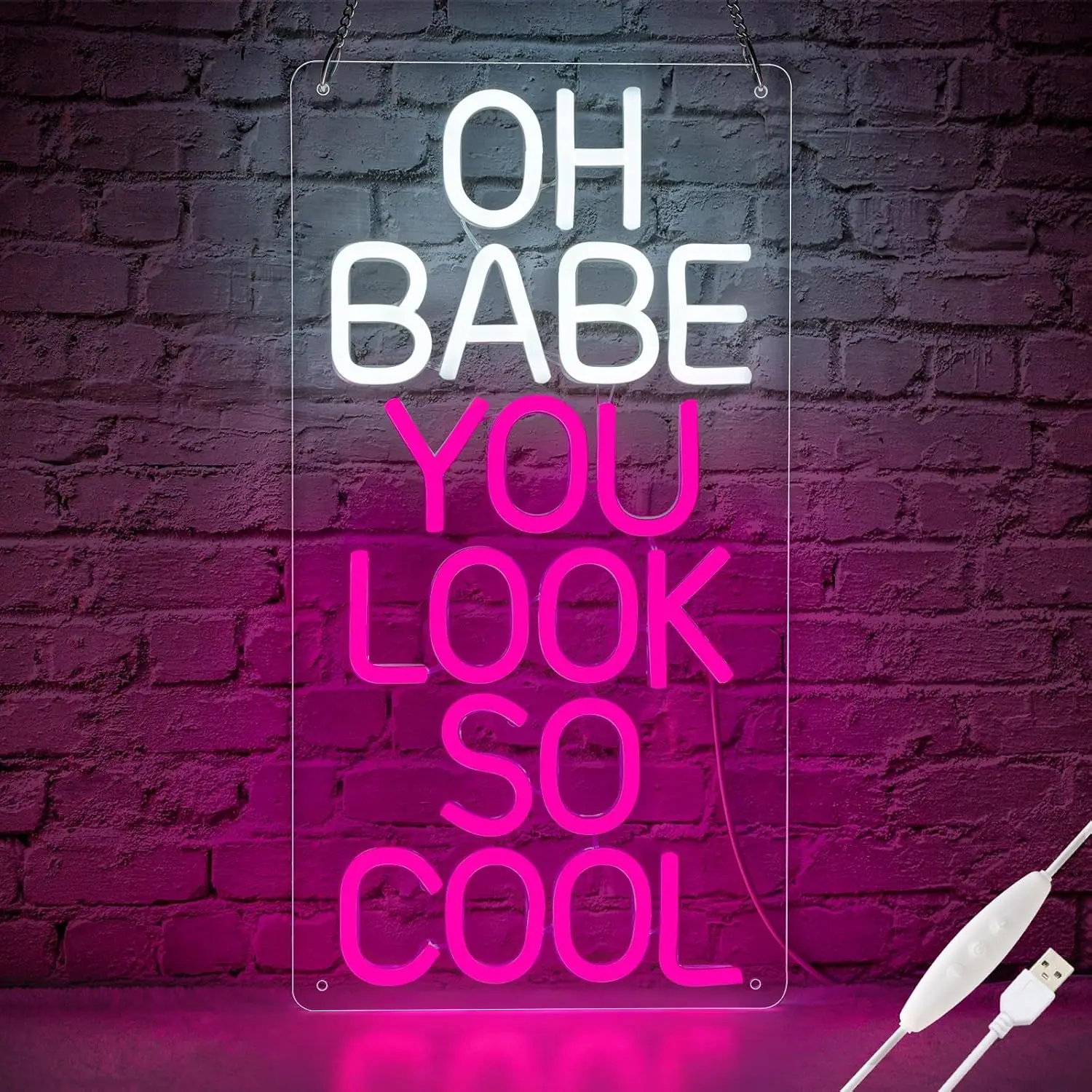 16,5x8,6 cala Oh babe You Look So Cool Neon Sign Wall Decor Cute LED Light Girl Bedroom Birthday Christmas Gift Lover Baby