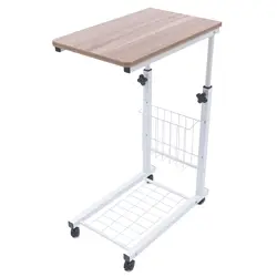 Bed Side Table Wheels Hospital Overbed Rolling Tray Sofa Side Desk Adjustable