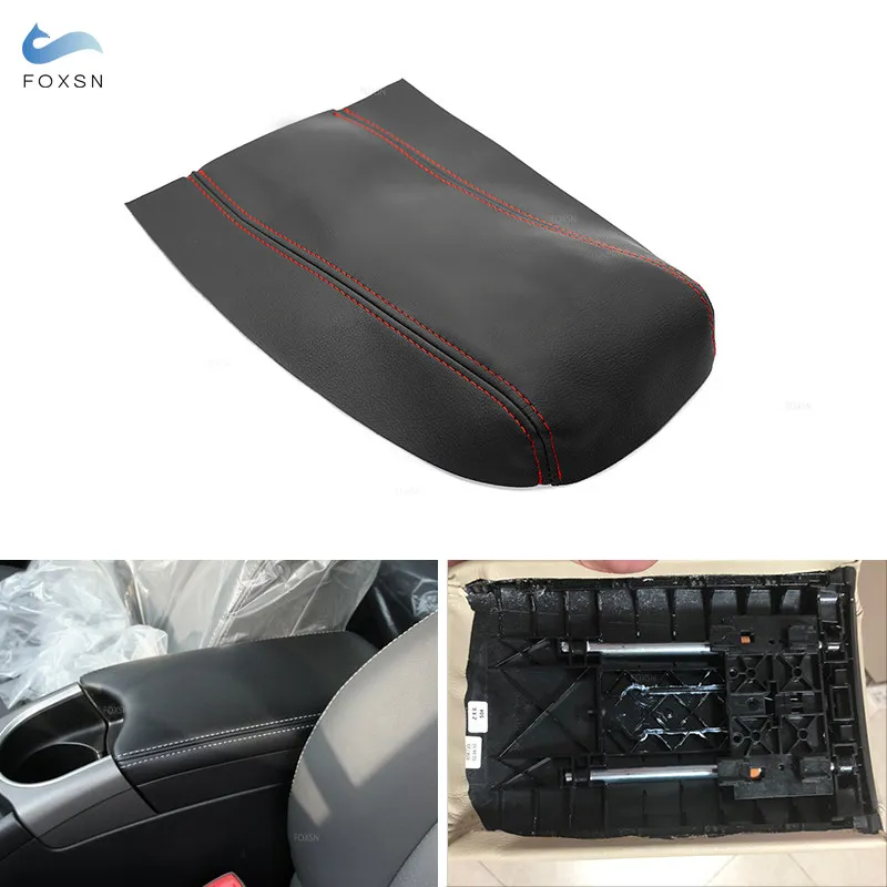 For Toyota Prius 2010 2011 2012 2013 2014 2015 Micro Leather Center Control Lid Armrest Box Cover Sticker Trim Black-red line