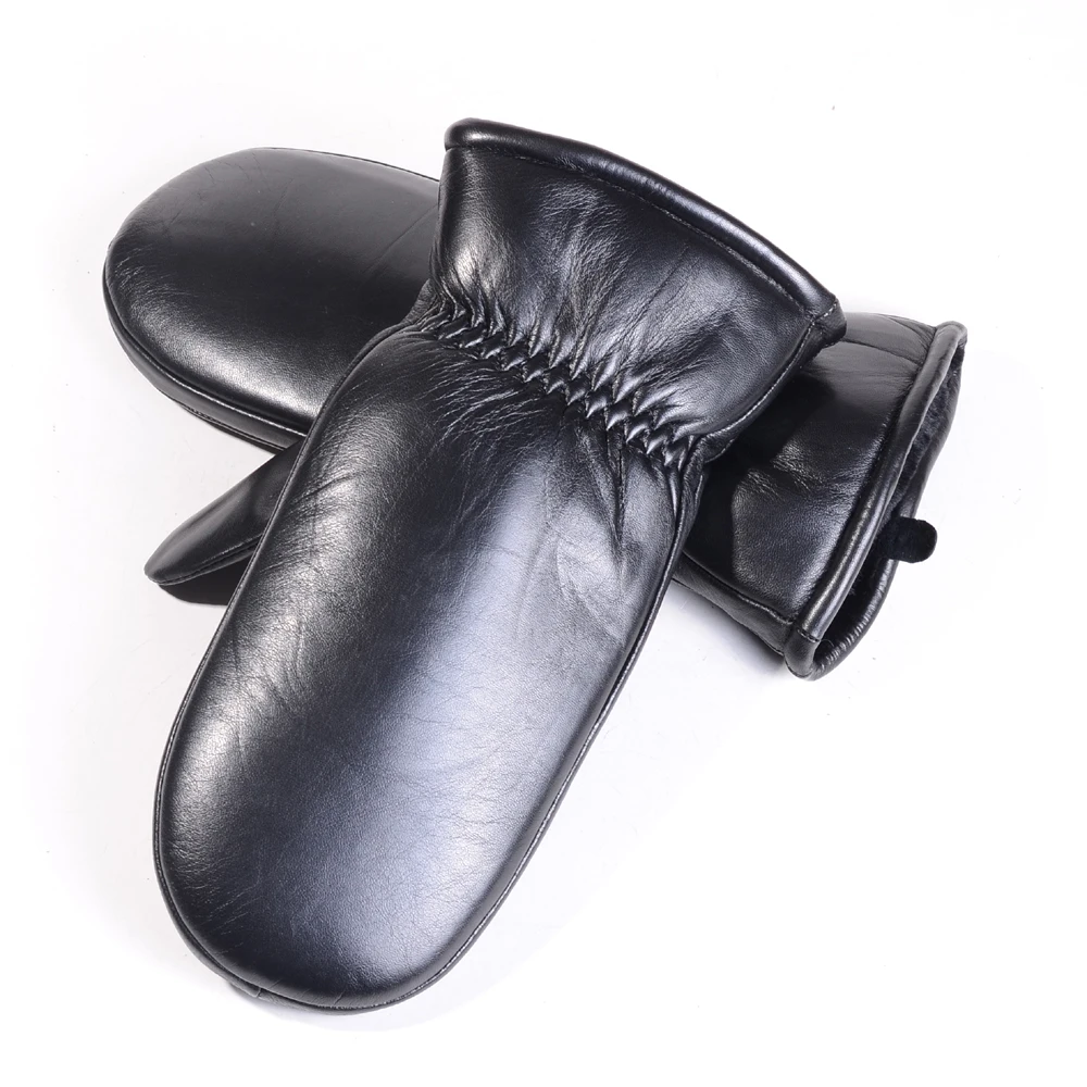 女性用シープスキン厚手の革製ドライビンググローブ、本物の革、裏地、暖かい、防風、ショートミトン、アウトドア、レディース、冬