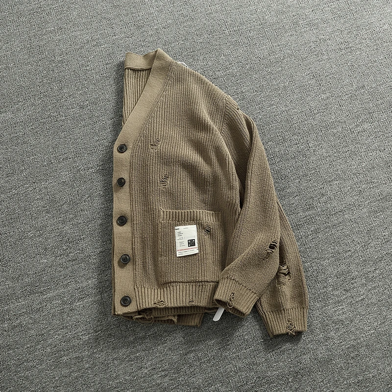 سترة محبوكة ثقيلة الوزن كسول كبيرة الحجم على شكل حرف V سترة محبوكة للرجال فضفاضة للتدمير الشخصي القديم فضفاضة طويلة... #2