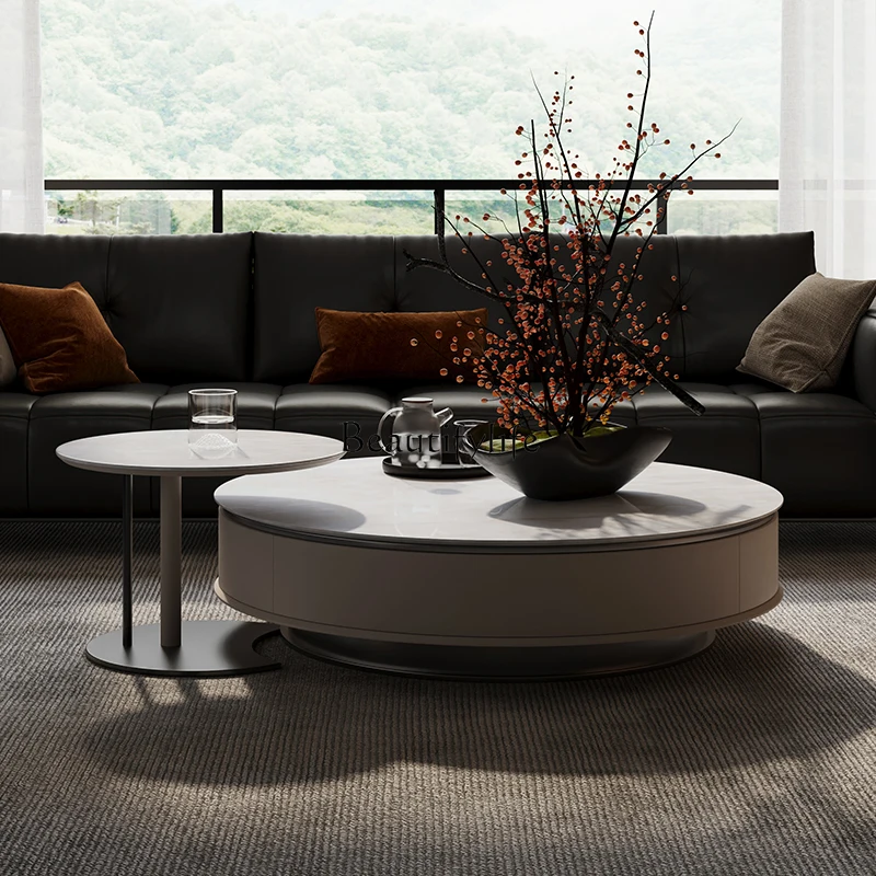 04 طاولة قهوة مستديرة من الرخام الطبيعي الفاخر الخفيف الإيطالي لغرفة المعيشة المنزلية طاولة قهوة بحجم عالي الإحساس مزيج 2024 جديد #1