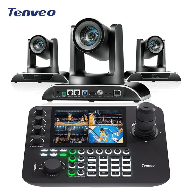 3pcs Conference Camera AI Auto Tracking 20X/30X Zoom NDI POE PTZ Camera With Joystick Controller For Live Broadcast
