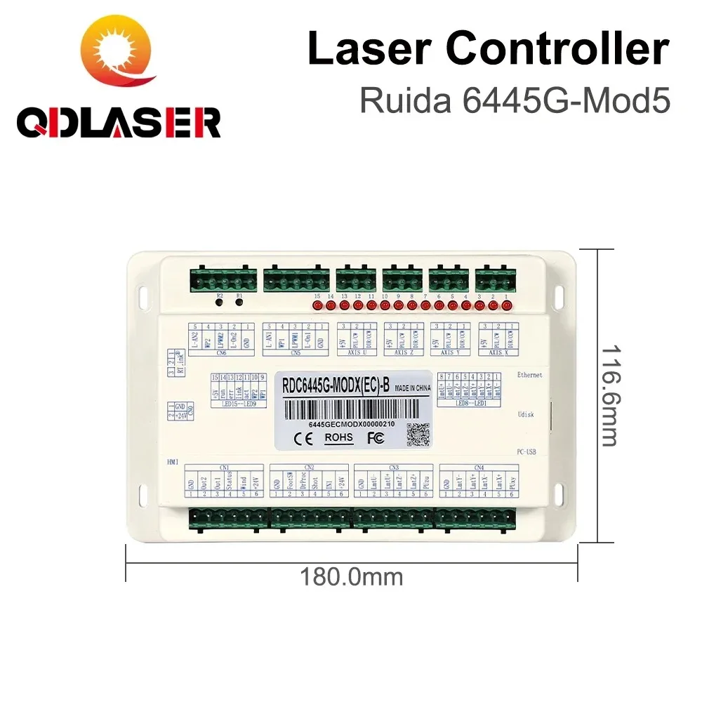 QDLASER Ruida 6445G-Mod5 Touch Screen CO2 laser controller DIY Panel Button RDWorks V8 Software For CO2 laser cutting machine