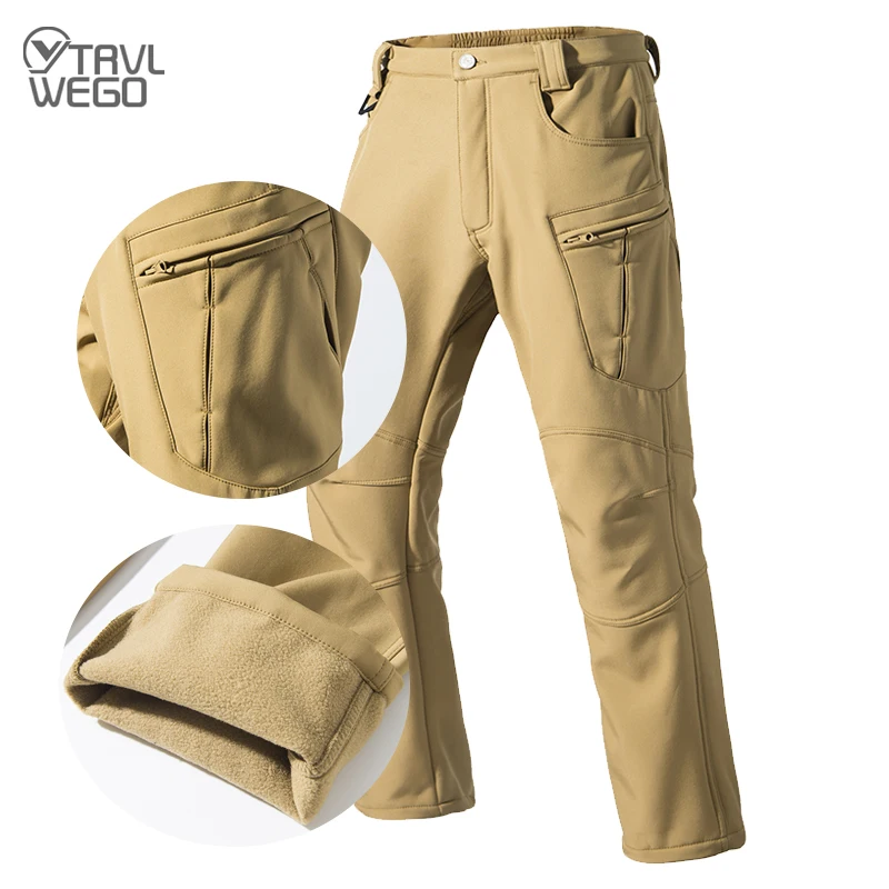 TRVLWEGO Männer Winter Wasserdicht Klettern Skifahren Trekking Fleece Angeln Taktische Sharkskin Cargo Hosen Camping Wandern Hosen