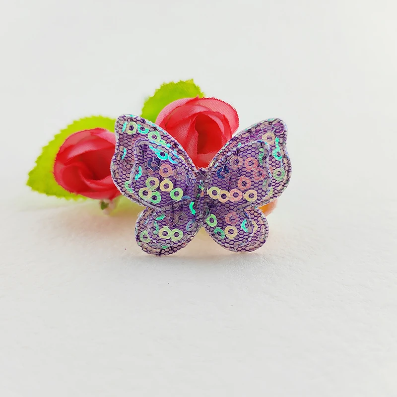 32 Stück, 4 x 3,5 cm, doppellagige Schmetterlingsapplikationen mit Pailletten, zum Aufnähen auf Babysocken, -mützen, für DIY-Kopfbedeckungen und als Accessoires. – Detail 7