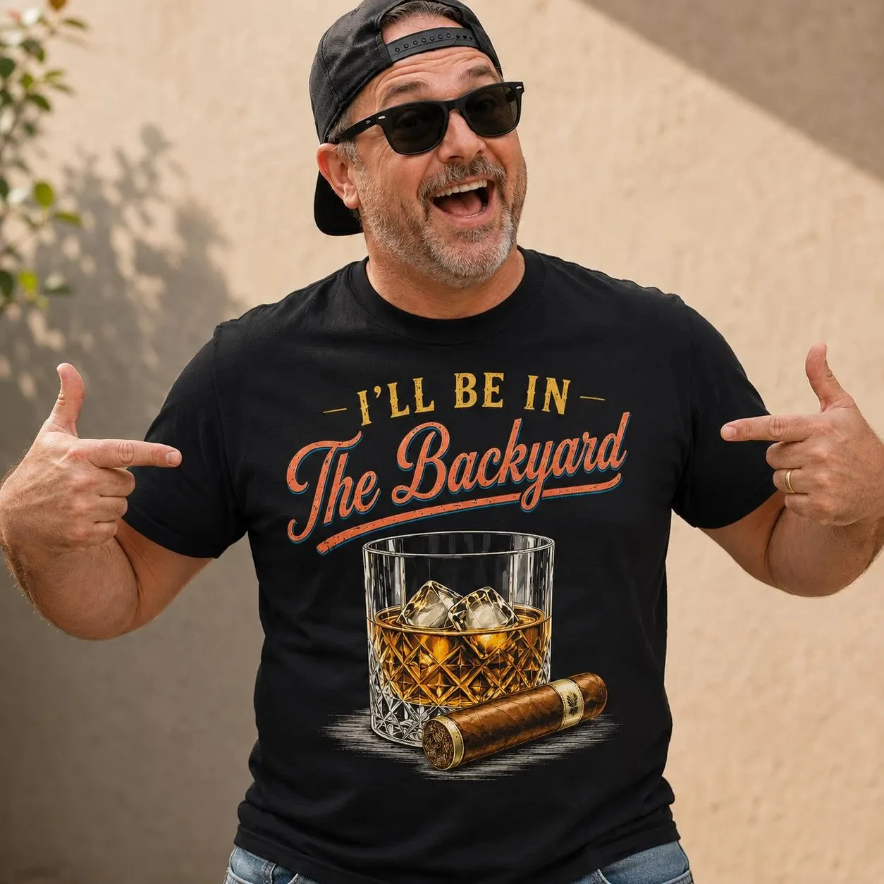 Funny Whiskey Cigar Shirt, I'll Be in The Backyard Tee, BBQ Grilling Bourbon Lover, Fathers Day Gift for Dad Husband