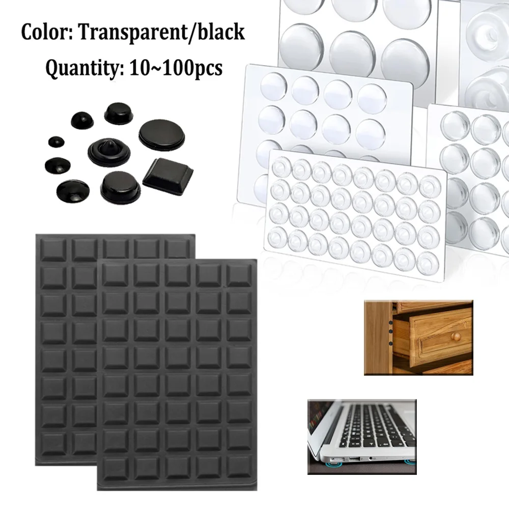 1 Stück Silikon-Kissenmatte, selbstklebende Unterlage, schwarz/klar, Gummifüße, Schrankstopper, Stoßdämpfer, Klebekissen, Schranktürmatte